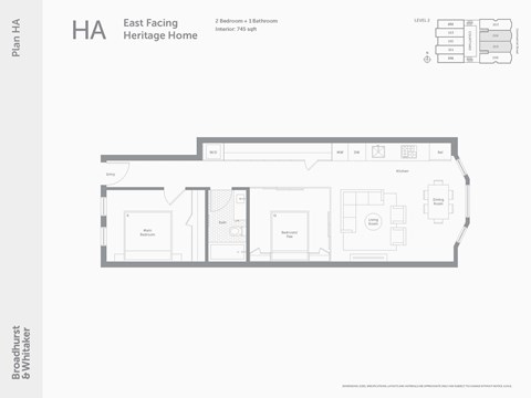 Floor plan for 2 beds, 1 bath, 870 sqft